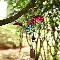 Pastoral style bird wind chime iron art pendant metal glass painted bell wall craft decoration customization