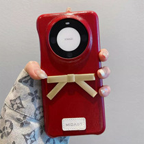 National trend high-end luxury texture retro burgundy gold bow suitable for Huawei mate60pro mobile phone case