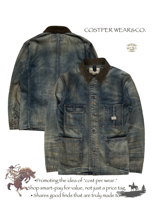 Cpw Xiaobei Style Barn Workwear American Retro Jacket Washed and Distressed Amekaji Patchwork Corduroy Collar