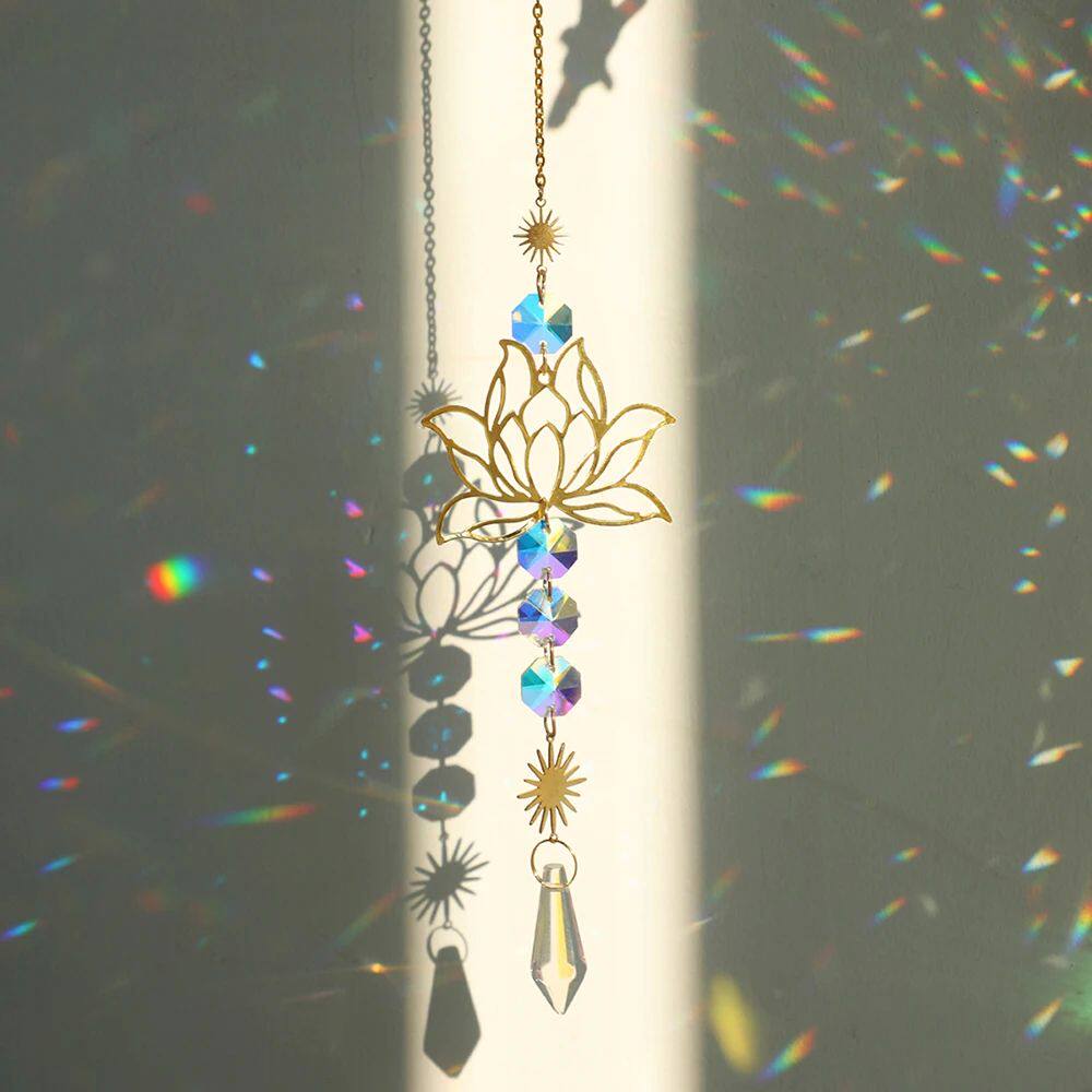 Lotus Sun Catcher Crystals Rainbow Hanging Suncatcher Chakra