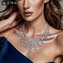 Chenxing Bridal Wedding Dress Evening Dress Accessories Symphony Rhinestone Necklace Banquet Style Hair Accessories Matching Jewelry CN01