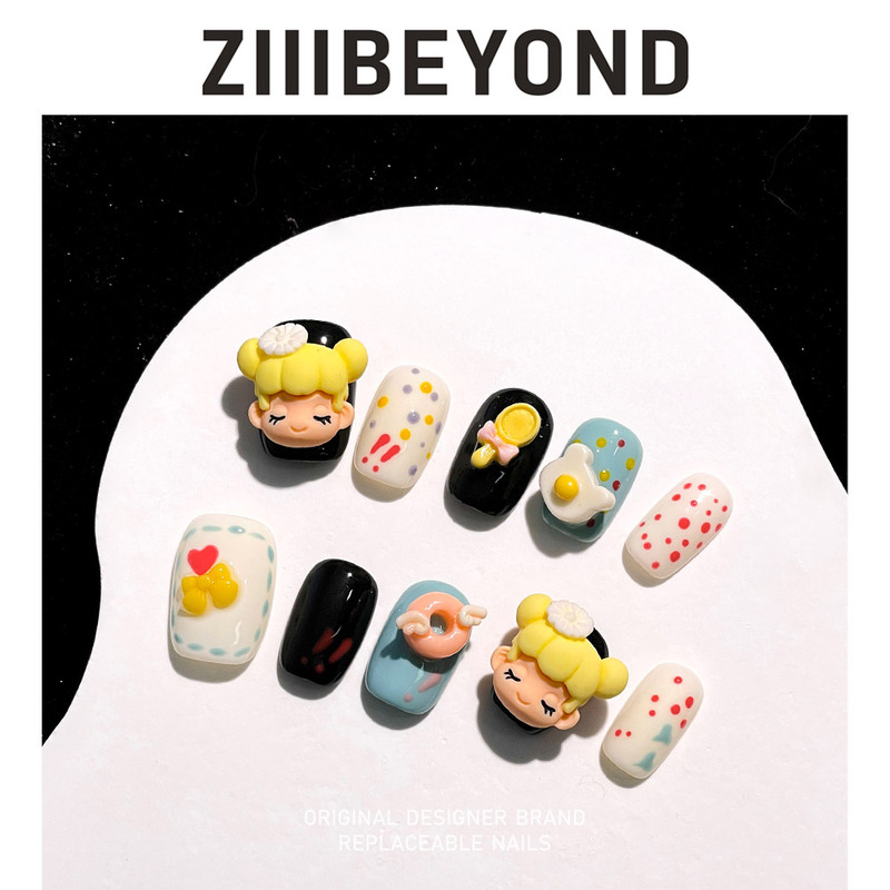 Bubble Girl Nail Art Pure Handmade Wearable Nails Energetic Dopamine Short Ballet Zb107