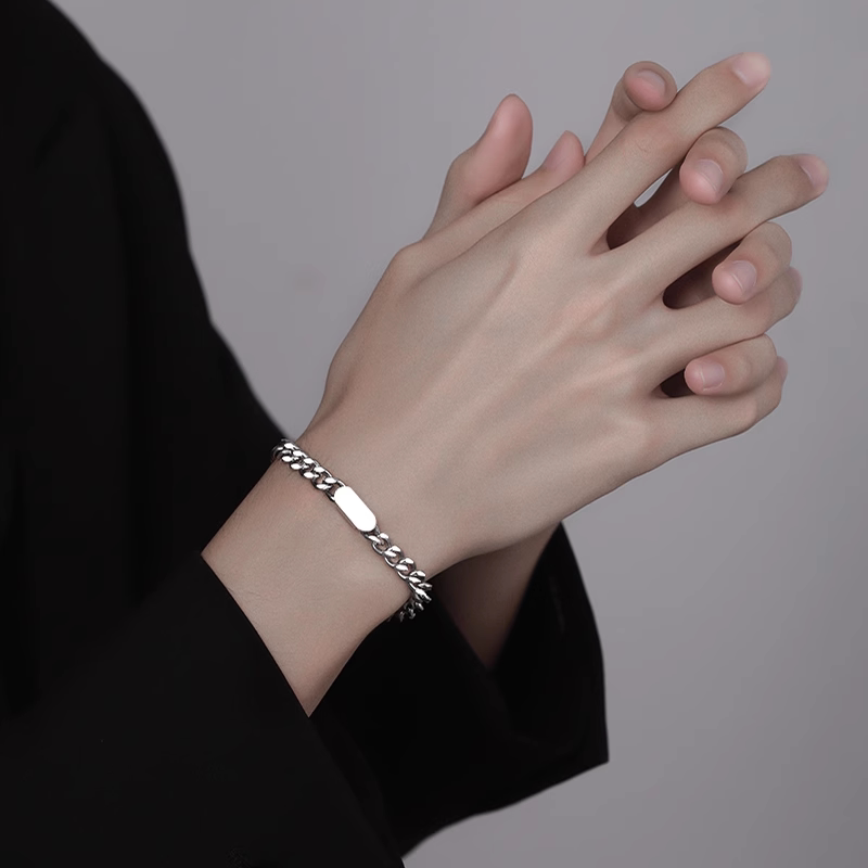 Cuban Bracelet for Men, Trendy Brand, Versatile, High-End, Niche, Simple, Hip-Hop, Titanium Steel Bracelet, Personalized Men's Jewelry