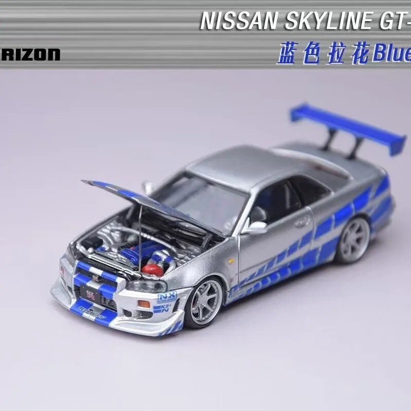 In-Stock Fh 1:64 Nissan Gt-R R34 Skyline Fnf Openable Alloy Car Model