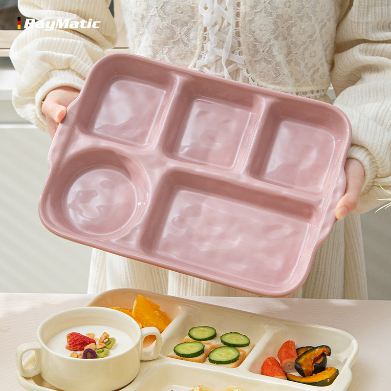 Compartmented Dinner Plate for Children and Adults, Ceramic Tableware for Weight Loss and Fat Reduction, Postpartum Use, High Aesthetic Value Breakfast Plate, Divided Plate