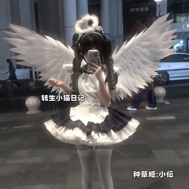Handmade Angel Wings Electric Wings Black and White Lolita Movable Atmospheric Photo Props Rem Cosplay Props Handmade Angel Wings Electric Wings Black and White Lolita Movable Atmospheric Photo Props Rem Cosplay Props