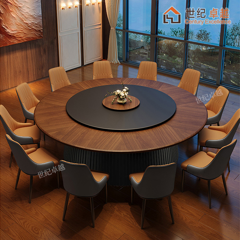 New Chinese-Style Hotel Electric Dining Table, Large Round Table with Turntable, Slate Commercial and Home Use Table and Chairs, 2.2m Person Round Dining Table