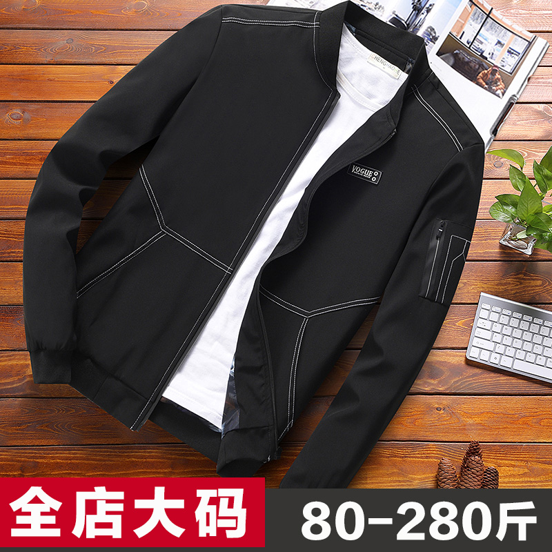 Jacket Masculinity without hat-handsome qi 100 lap-shirt Fat Overweight Overweight overweight Baseball Uniform Male Tide Pilot Spring Autumn Jacket-Taobao