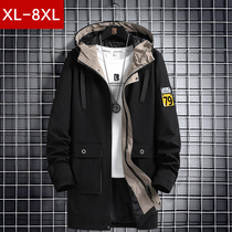 Spring and autumn windbreaker men plus fat plus size medium long coat fat loose casual hooded fat guy windbreaker extra large