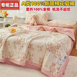 Class a All-Cotton Summer Quilt Air-Conditioning Quilt 100% Pure Cotton Xinjiang Cotton Summer Quilt Four-Piece Set for Single or Double Beds, Machine Washable Thin Quilt