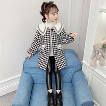 Girls Woolen Jackets Autumn and Winter 2020 New Style Girls Childrens Clothes Winter Clothes Mid-Length Tartan Coat