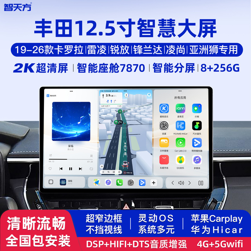 Suitable for Toyota Levin, Corolla Cross, Rav4, Avensis, Asia Lion 12.5inch Central Control Large Screen Navigation All-In-One Device