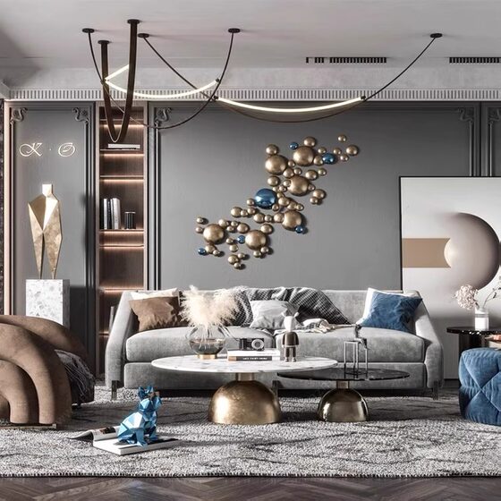 Italian Minimalist Belt Designer Model Home Open-Air Living Room Loft High-Ceiling Villa Staircase Dining Room Chandelier