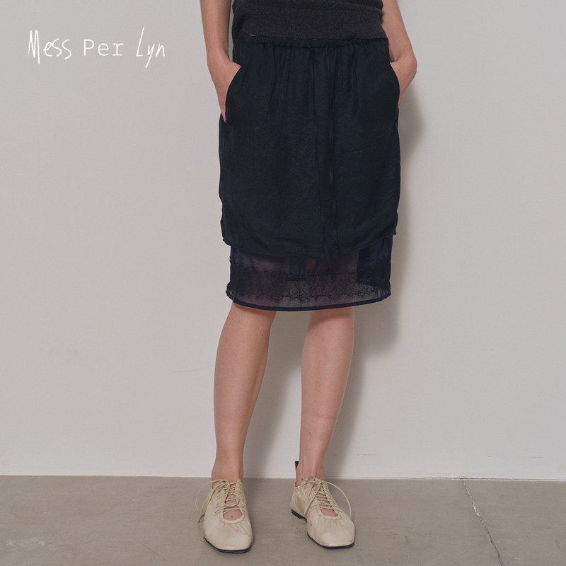 Mess Per Lyn Lace Splicing Design, Flexible Shaping, Twisted Hem H-Shaped Straight Acetate Skirt Mess Per Lyn Lace Splicing Design, Flexible Shaping, Twisted Hem H-Shaped Straight Acetate Skirt