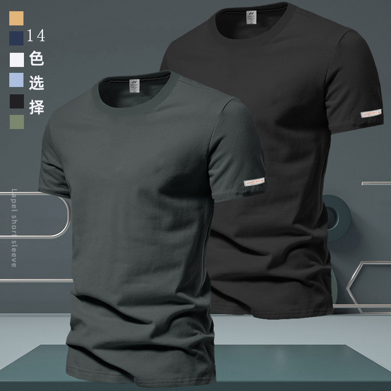 Xiahu Shijia Official Flagship Store Pure Cotton T-Shirt Men's Short Sleeve Retro American Casual Heavyweight Solid Color Black Base Layer