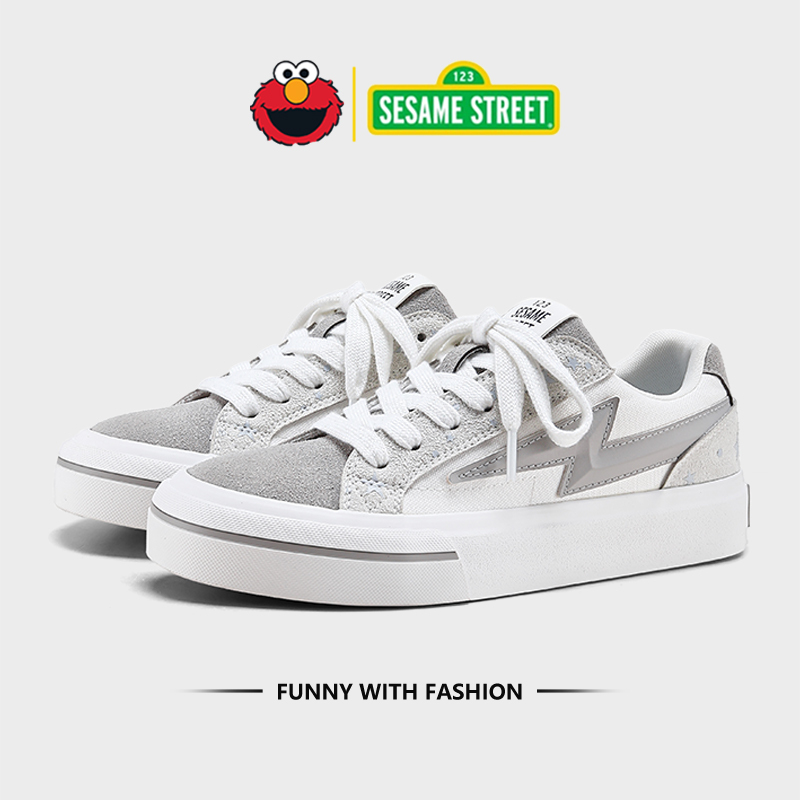 Sesame Street Shoes for Men, Summer Thick-Soled Height-Increasing Lightning Canvas Shoes, Versatile Student Sports Casual Shoes, Retro Sneakers