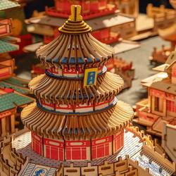 Chinese Ancient Architecture Mortise and Tenon Building Blocks Solid Wood Wooden Puzzle Three-Dimensional Puzzle Board Children's Educational Model Ancient Style Architecture High
