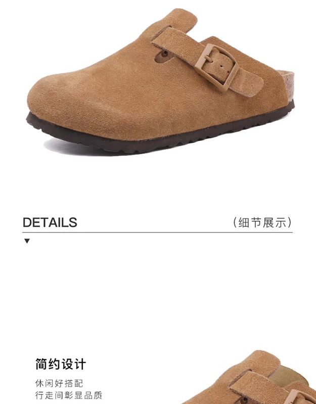 Dép Khadgar nút chai nữ mũi giày bên ngoài da thật thông thường nửa túi cặp đôi Birkenstock nửa hỗ trợ giày lười dành cho nam