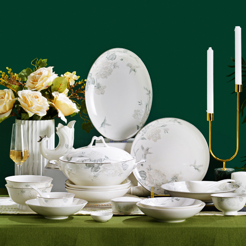 Red Rose Bone China Tableware Set, High-End Tangshan Flower Bone China Housewarming Gift Box, High-End Bowl for Home Use, New Model Red Rose Bone China Tableware Set, High-End Tangshan Flower Bone China Housewarming Gift Box, High-End Bowl for Home Use, New Model