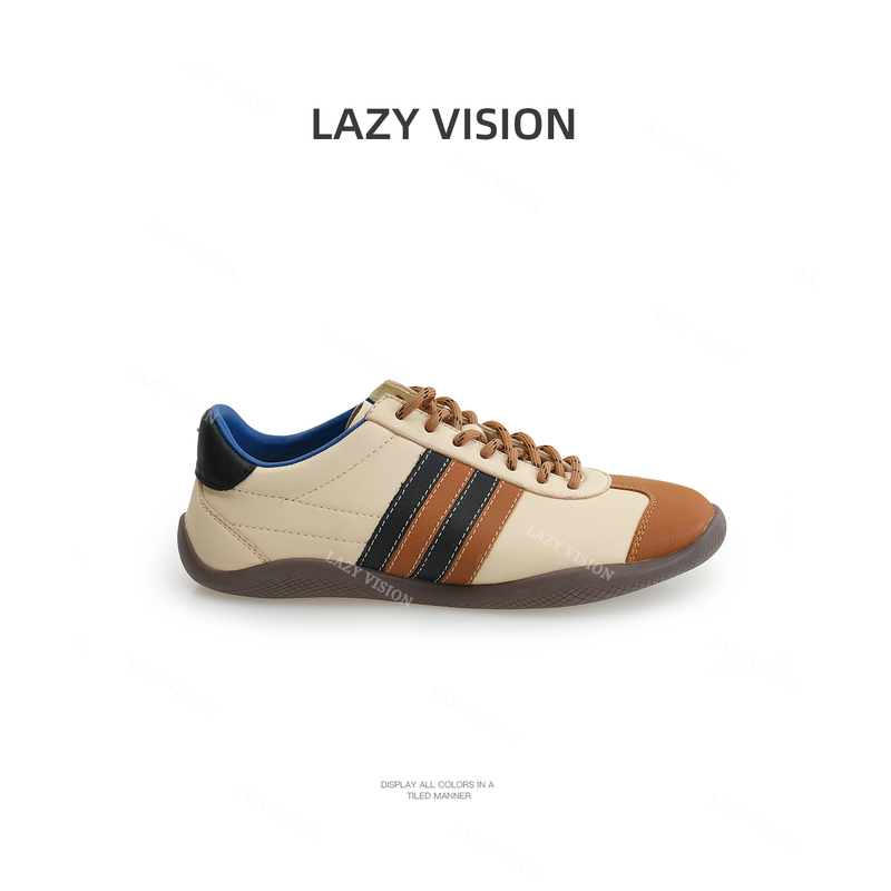 Lazyvision Retro Imported Calfskin Leather Training Shoes for Women, Contrasting Color Lace-Up Thin-Soled Casual Sneakers 39682 Lazyvision Retro Imported Calfskin Leather Training Shoes for Women, Contrasting Color Lace-Up Thin-Soled Casual Sneakers 39682