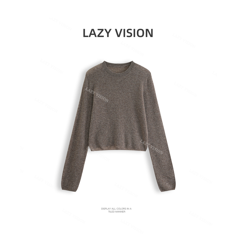Lazyvision Floral Silk Cashmere Long-Sleeved Knitwear Women's Autumn and Winter Warm Ribbed Round Neck Knitwear 39718