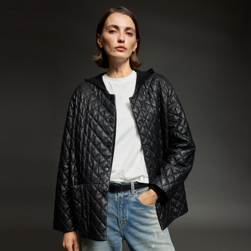 Lazyvision Celebrity Style Retro Quilted Jacket for Women, New Autumn Round Neck Leather Jacket Zmd-8161 Lazyvision Celebrity Style Retro Quilted Jacket for Women, New Autumn Round Neck Leather Jacket Zmd-8161