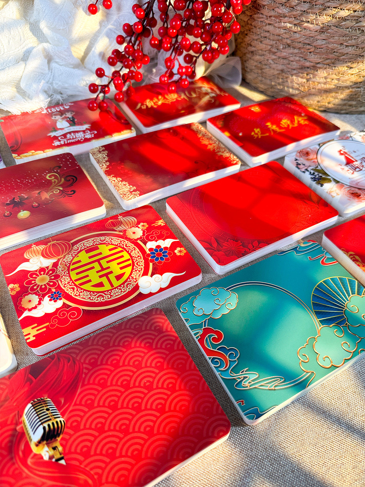 Red Chinese-Style Script Cards for Emcee, Wedding Officiant Cue Cards, Wedding Vows, Engagement Event Script Cards, Company, School, Student, Evening Party, Children's Prompt Cards