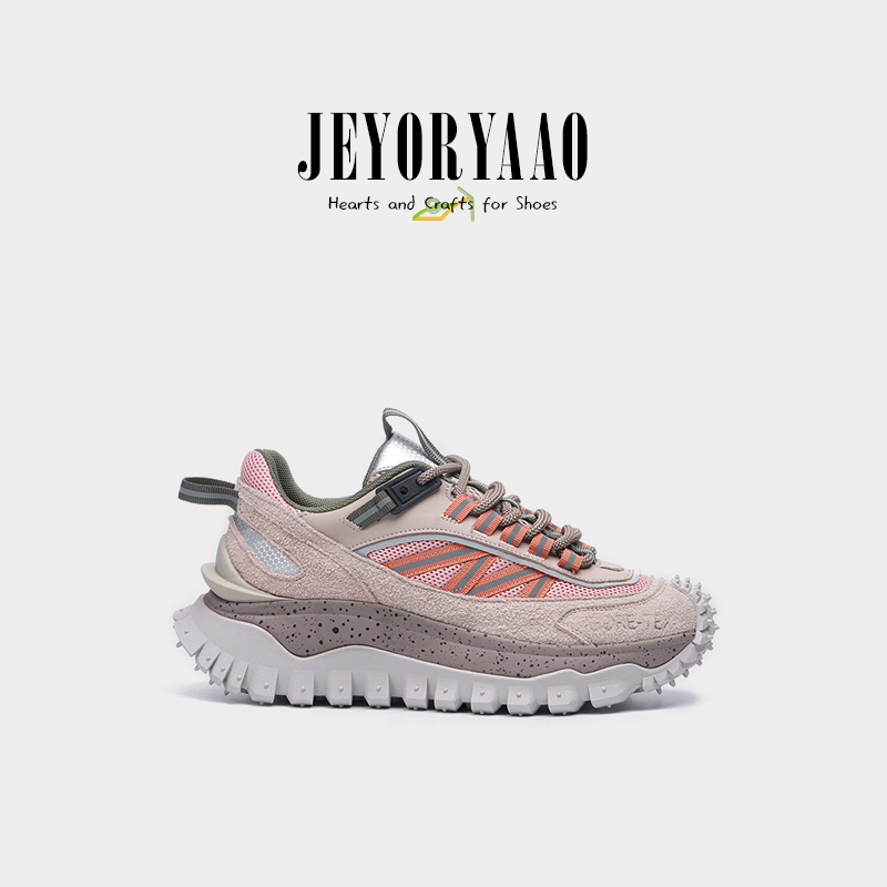 Genuine Leather and Suede Color-Blocked ins Series Lace-Up Thick-Soled Outdoor Hiking Sneakers, Non-Slip Casual Walking Color-Blocked Women's Shoes