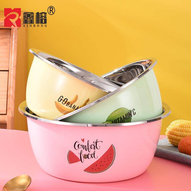 【三件套】不锈钢盆子高颜值彩色盆水果洗菜盆汤盆汤锅调料打蛋盆-Taobao