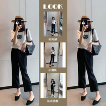 Summer age-reducing slimming suit for fat girls fashionable and high-end two-piece suit for fat girls salt-based street tops