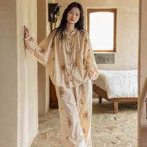 Zumashi long-sleeved pajamas for women spring and autumn summer woven pure cotton high-end embroidered Korean style home wear set