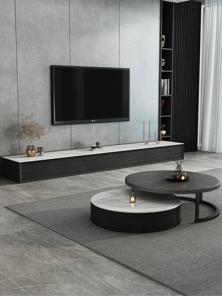 Nordic round slab coffee table TV cabinet combined with Italian light luxury modern simple small apartment living room home storage