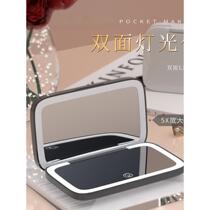 Internet celebrity new LED folding makeup mirror double-sided with light 5 times magnification luminous mirror portable ultra-wide mirror
