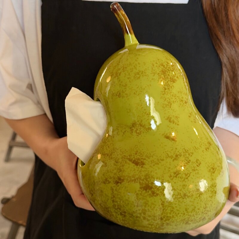 创意陶瓷梨子造型纸巾盒客厅茶几收纳盒抽纸盒餐桌纸巾盒桌面装饰