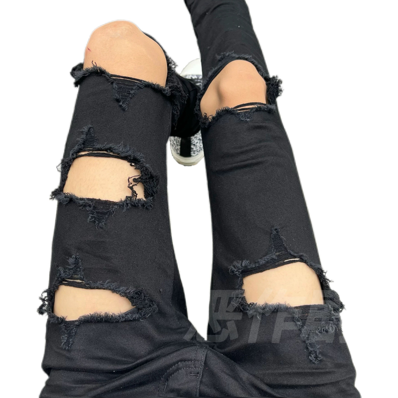 Distressed Ripped Jeans, High Street Skinny High-Stretch Destroyed Washed Slim-Fit Jeans, Dark Style