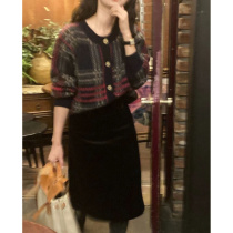 2024 spring new Korean designer Ba Naijia fever blogger New Year plaid knitted cardigan sweater