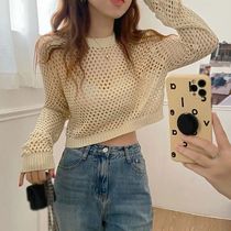 Womens Knitted Top Sexy Transparent Loose Summer Mesh Pullo