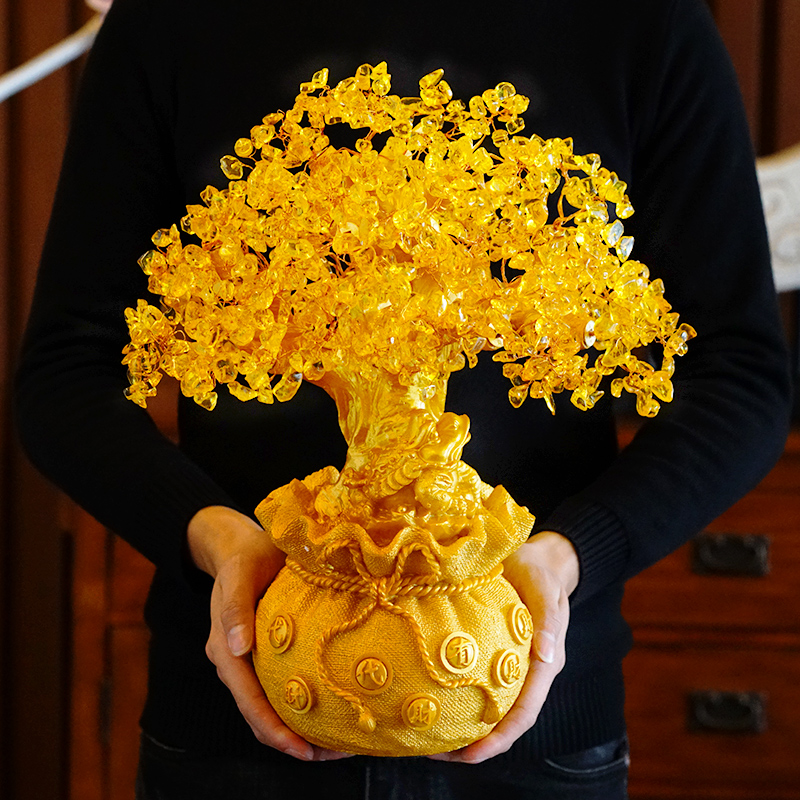 Yellow Crystal Hair Treasure Tree Decorations Wine Cabinet Living-room Upscale Home Swing Accessories Office Light Extravagant and Money Modern