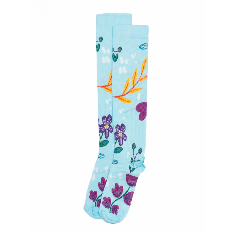 Relieve Leg Fatigue, Promote Blood Circulation, Quick-Drying Sports Long Calf Compression Socks for Women, Aqua Blue Floral Design Relieve Leg Fatigue, Promote Blood Circulation, Quick-Drying Sports Long Calf Compression Socks for Women, Aqua Blue Floral Design