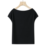 Черная базовая приятная телу футболка с коротким рукавом, «Холодное сердце», свободный крой, открытые плечи