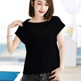 Черная базовая приятная телу футболка с коротким рукавом, «Холодное сердце», свободный крой, открытые плечи