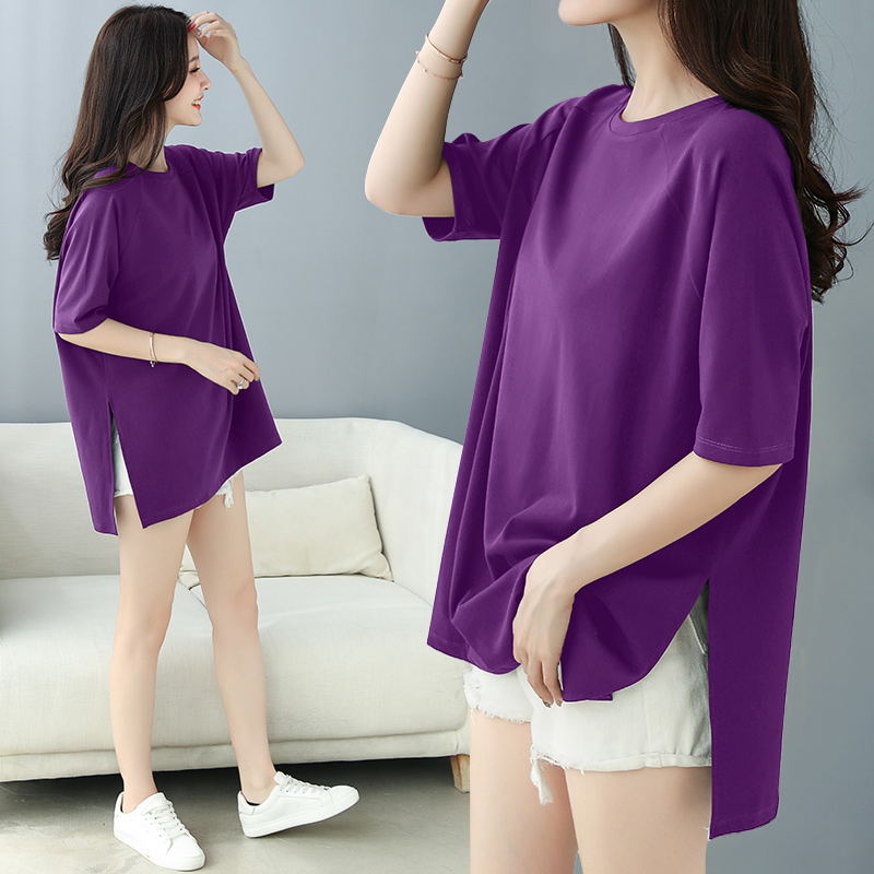 Dark purple blouses slightly fatter girls spring and summer wear a hitch-skinny fashion Fashion Personality Trend 2022 New