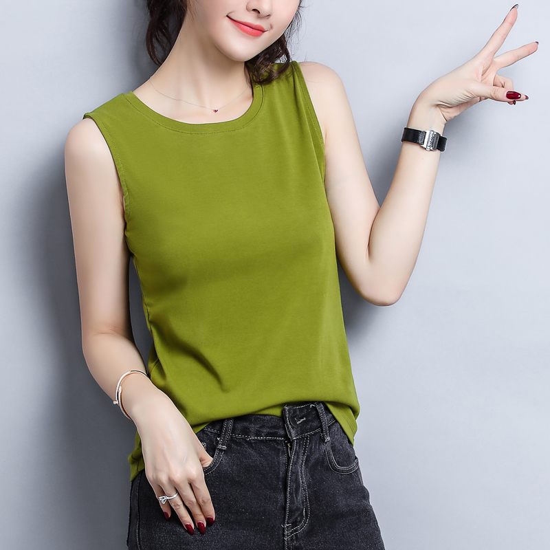 Wide shoulder strap sling sleeveless vest women's summer new outer wear green thread loose large size inner knit bottoming shirt