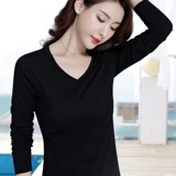 Весенний осенний хлопковый приятный телу лонгслив, 2024 года, круглый воротник, V-образный вырез, высокий воротник, облегающий крой, большой размер