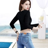 Весенний осенний хлопковый приятный телу лонгслив, 2024 года, круглый воротник, V-образный вырез, высокий воротник, облегающий крой, большой размер