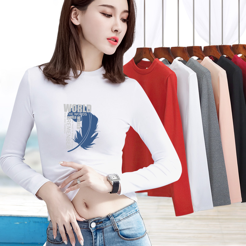 White long sleeve T-shirt female spring dress 2022 new Korean version of slim pure cotton 100 hitch casual short blouses