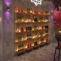 Industrial style solid wood wine rack multi-layer wall-mounted storage rack wrought iron bookshelf floor-standing wine rack living room wall storage rack