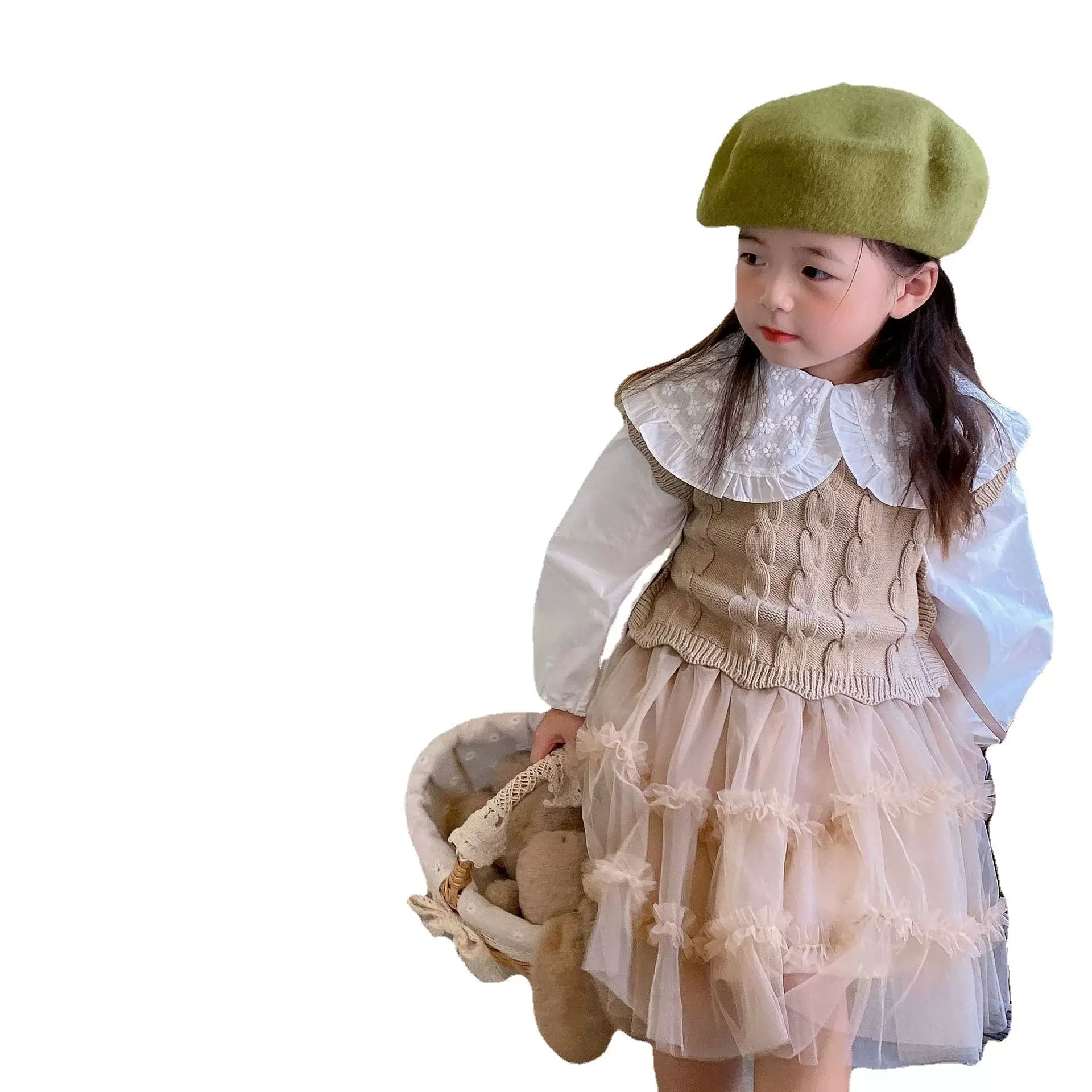 [Korean Style Children Knit Vest for Girls Autumn Winter Slee]