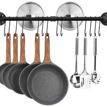 American kitchen iron water pipe pot cover rack kitchen storage rack wall-mounted with hook wall one-word pendant rack
