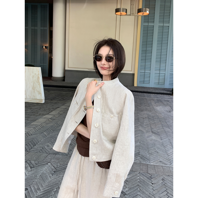 Maven Lin 1Oo Linen Series | Jacket Workwear Short Coat Air Conditioning Shirt Women's Straight Wide-Leg Pants Set Maven Lin 1Oo Linen Series | Jacket Workwear Short Coat Air Conditioning Shirt Women's Straight Wide-Leg Pants Set
